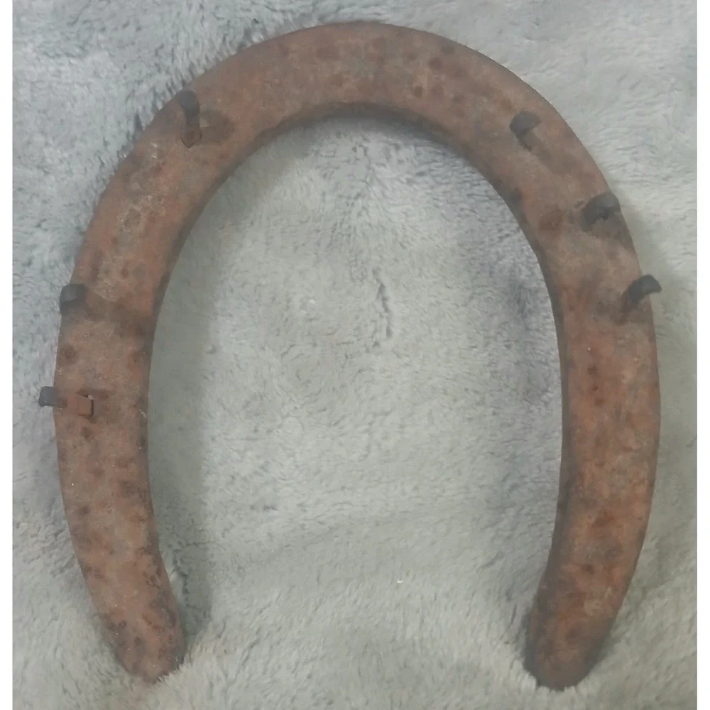 Vintage Rusty Iron Horseshoe with Nails Authentic Farmhouse Good Luck Charm Deco